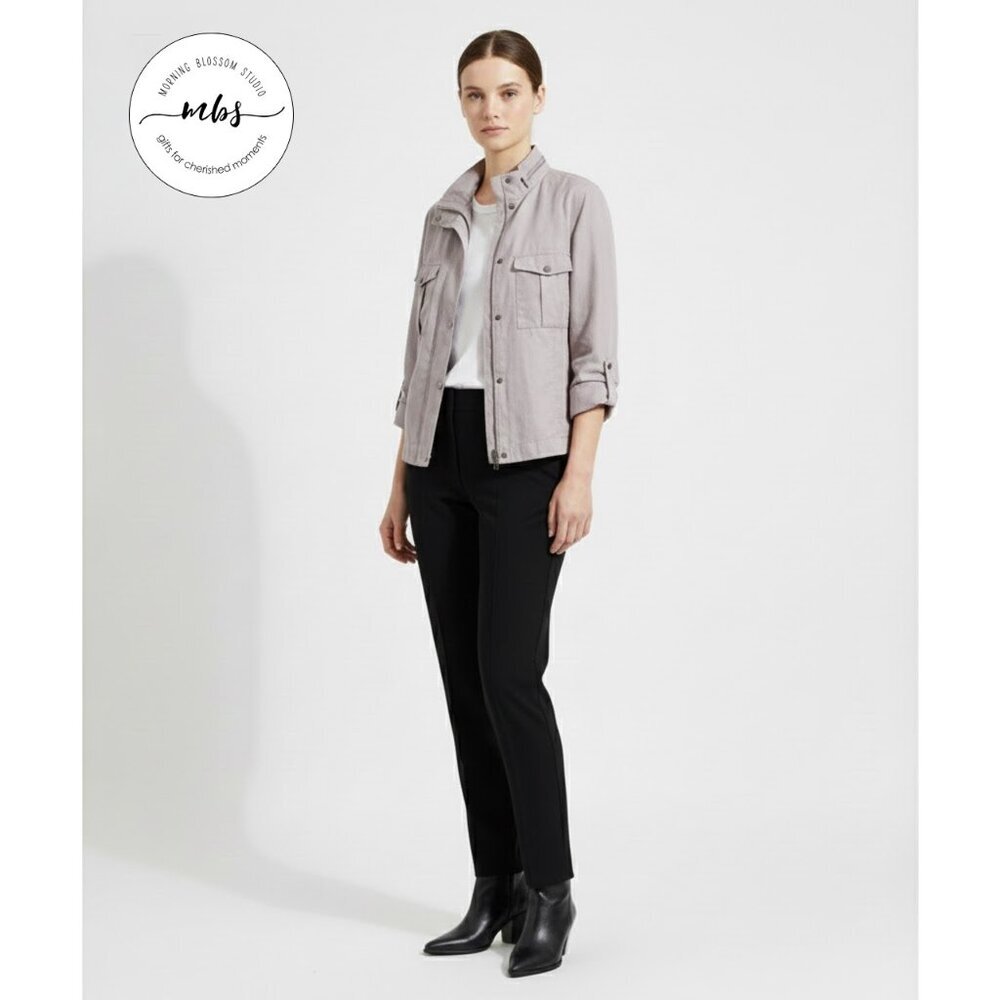 NWOT Korye Utility Lightweight Zip Up Roll Tabs Jacket Gray Women‎ L